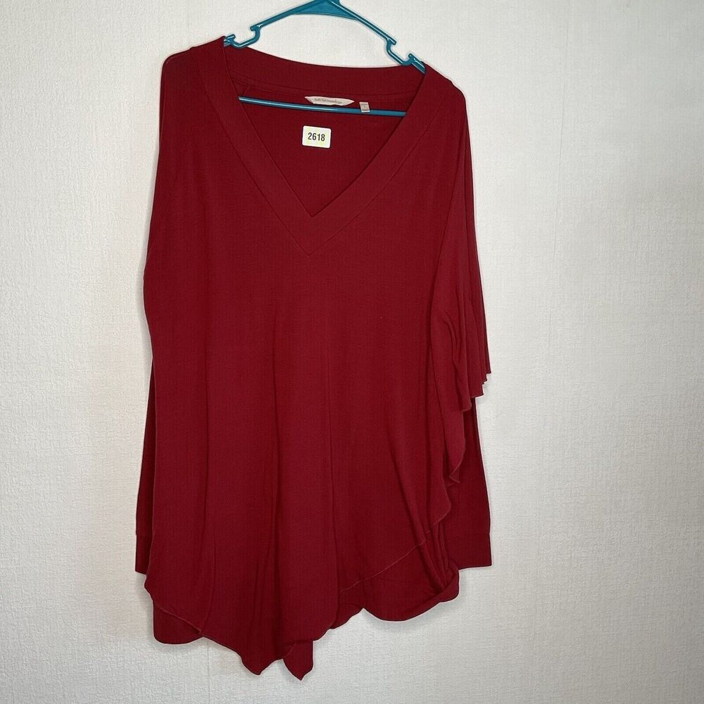 Soft Surroundings Drape Overlay V-Neck Madeline Tunic Top Women Size L Maroon